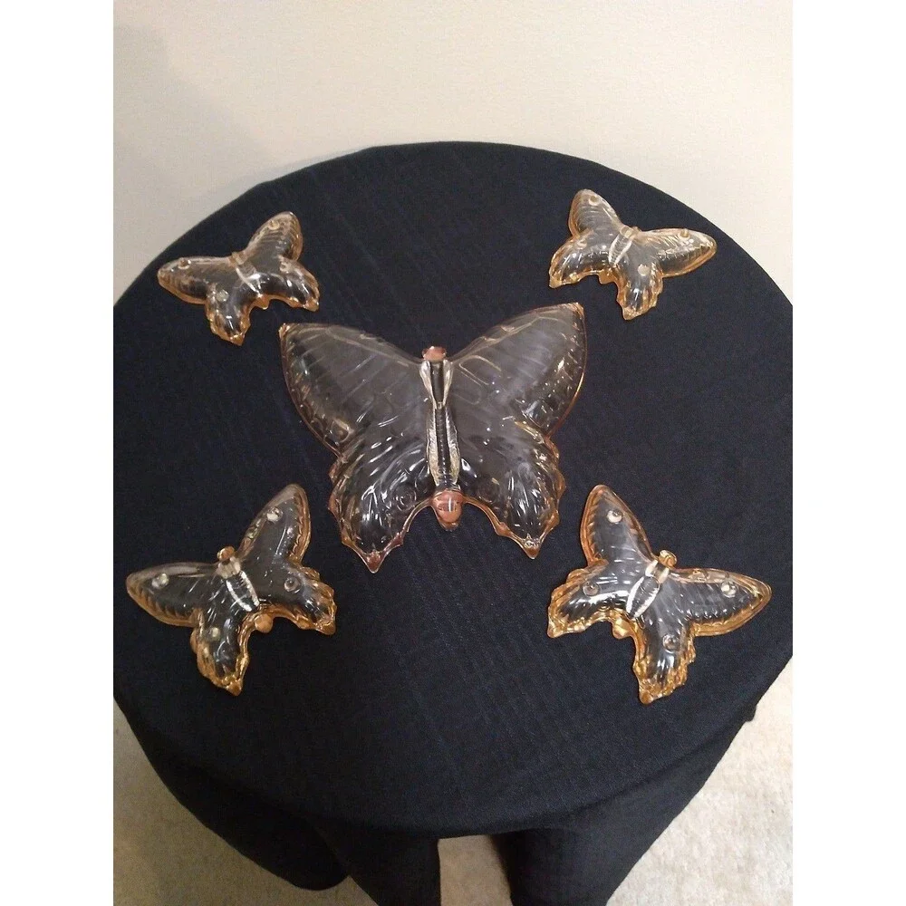 Set of 5 Vintage Glass Butterfly Dish Set Trimmed in Gold (Untested)